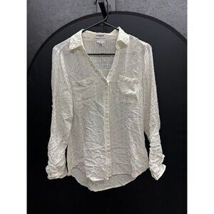 Express Portofino White Silver Metallic Dot Slim Button Down Shirt